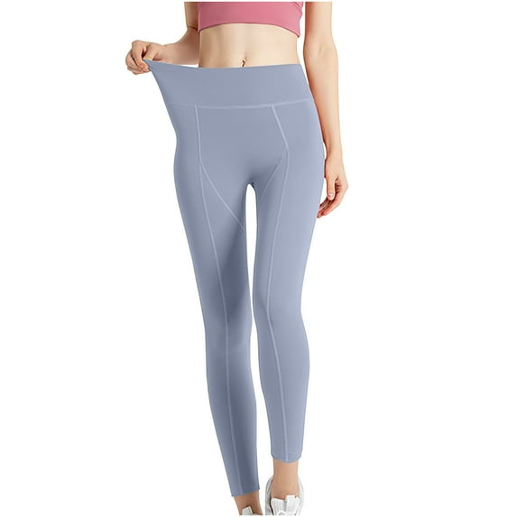 LMOIPLI Women's Fashion Summer Clothes Slim Vintage Yoga Leggings Yoga Leggings Full Lenght Trousers Elastic High Waist Sports Jogger Plain Color Light Blue S