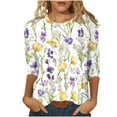thumbnail image 1 of CYMMPU Women's Floral Printed Flowy Blouse 3/4 Length Sleeve Summer Fall Tunic Tops Casual Business Work Blouses Shirts Crewneck Basic Tees 2025 Clothes Yellow XXXXXL, 1 of 5