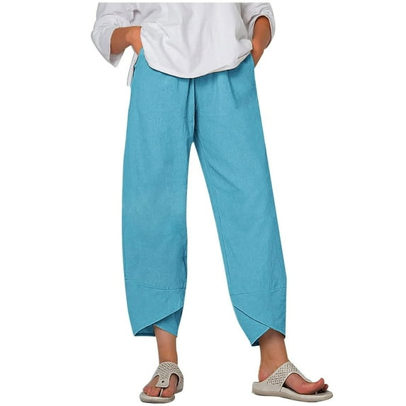 LMOIPLI Women's Full Lenght Trousers Vintage Wide Leg Lounge Trousers Plain Color Fashion Summer Clothes Wide Leg Lounge Trousers Straight Wide Leg Flowy Swing Palazzo Elastic High Waist Dark Blue M