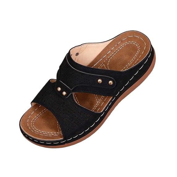 CYMMPU Women's Hollow Rivet Wedge Slide Sandals, Open Toe Cutout Platform Slip On Slippers, Casual Summer Daily Walking Shoes Black 41