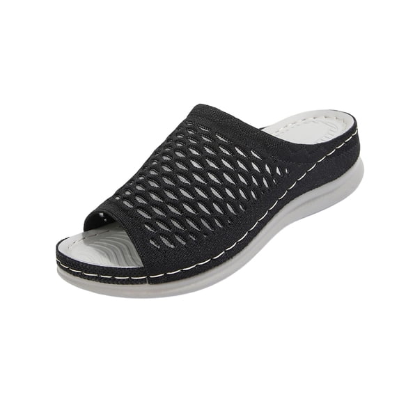 CYMMPU Women's Mesh Knit Open Toe Slide Sandals, Slip On Breathable Wedge Platform Slippers, Summer Daily Walking Shoes Black 40