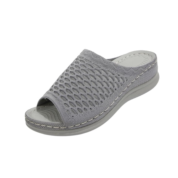 CYMMPU Women's Mesh Knit Open Toe Slide Sandals, Slip On Breathable Wedge Platform Slippers, Summer Daily Walking Shoes Gray 41