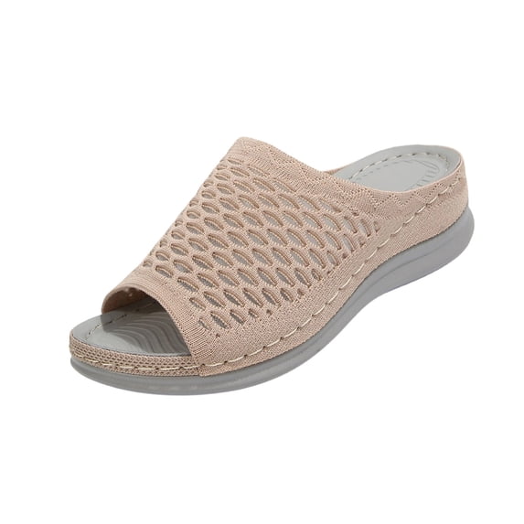 CYMMPU Women's Mesh Knit Open Toe Slide Sandals, Slip On Breathable Wedge Platform Slippers, Summer Daily Walking Shoes Khaki 43