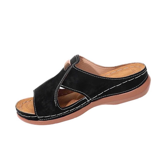 CYMMPU Women's Metal Decor Open Toe Wedge Slide Sandals, Slip On Cutout Platform Slippers, Summer Daily Walking Shoes Black 42