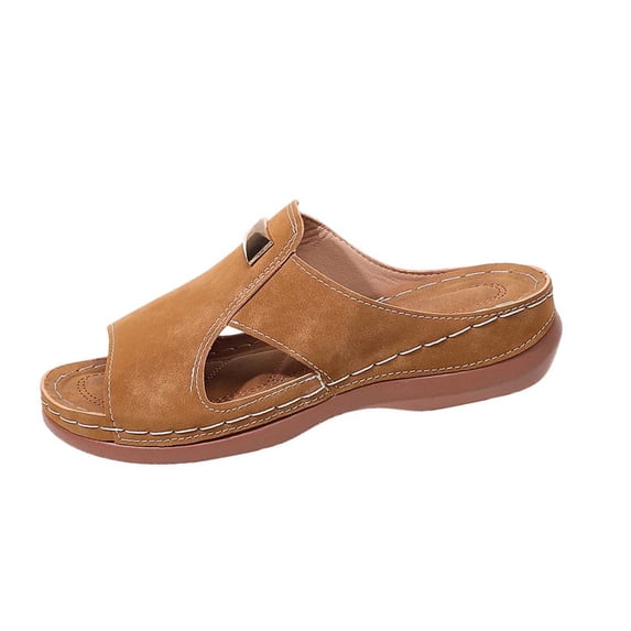 CYMMPU Women's Metal Decor Open Toe Wedge Slide Sandals, Slip On Cutout Platform Slippers, Summer Daily Walking Shoes Brown 40