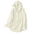 thumbnail image 1 of CYMMPU Women's Oversized Hooded Long Sleeve Linen Sun Protection Shirt, Full Button Beach Cover Up Tunic Beige M, 1 of 9