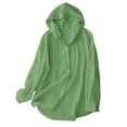 thumbnail image 1 of CYMMPU Women's Oversized Hooded Long Sleeve Linen Sun Protection Shirt, Full Button Beach Cover Up Tunic Green XL, 1 of 9