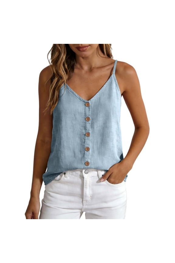 Women's Peter Pan Collar Linen Tank Top, Sleeveless Solid Color Blouse with Textured Fabric, Casual Office & Summer Wear Light Blue S
