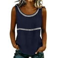 thumbnail image 1 of CYMMPU Women's Pleated Round Neck Sleeveless Blouse, Solid Color Casual Tank Top with Vertical Stitching, Lightweight Summer Shirt Navy XXL, 1 of 6