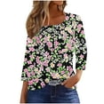 thumbnail image 1 of CYMMPU Women's Pleated Slanted Neck Floral Printed Flowy Blouse 3/4 Length Sleeve Tunic Tops Shirts Business Work Blouses Basic Tees Summer Fall Casual 2025 Clothes Brown L, 1 of 7