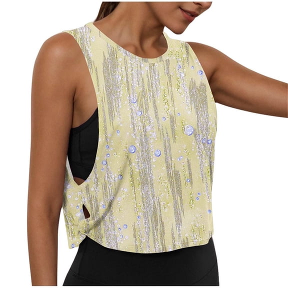CYMMPU Women's Ribbed Built-In Bra Tank Top, V-Neck Form-Fitting Cami with Removable Pads, Casual & Workout Sleeveless Top Yellow S