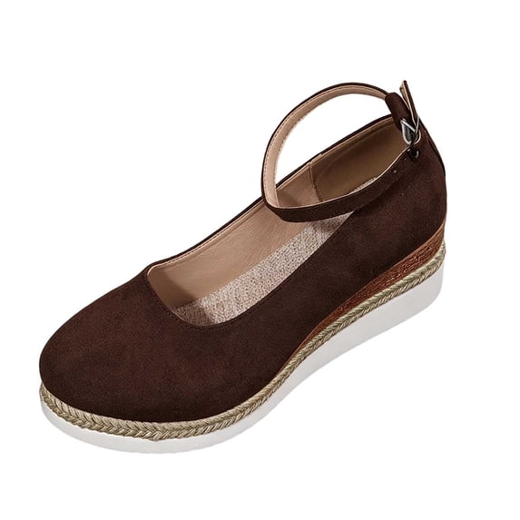 CYMMPU Women's Round Toe Ankle Strap Espadrille Platform Flats, Adjustable Buckle Slip On Daily Casual Shoes Brown 40