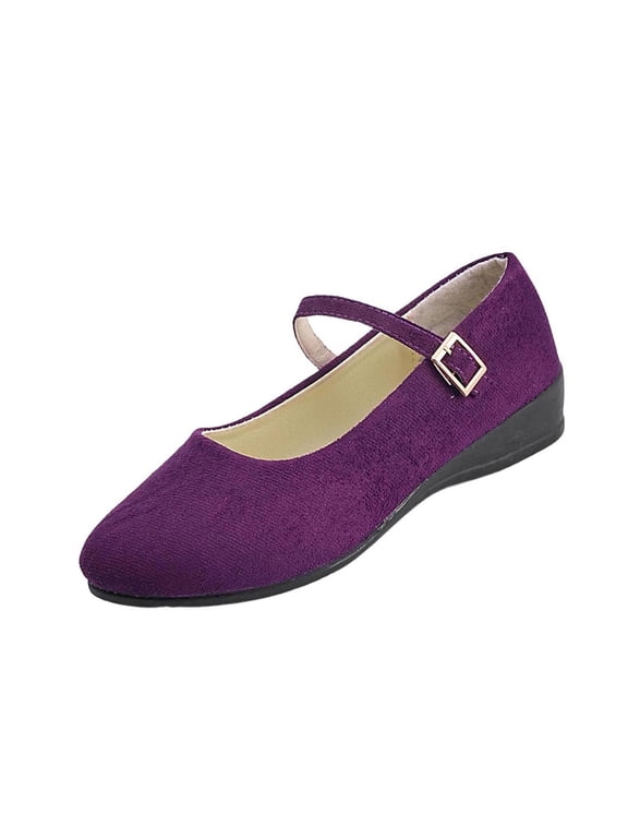 Women's Round Toe Mary Jane Wedge Shoes, Single Ankle Strap Solid Slip On Pumps, Lightweight Casual Daily Walking Footwear Purple 42