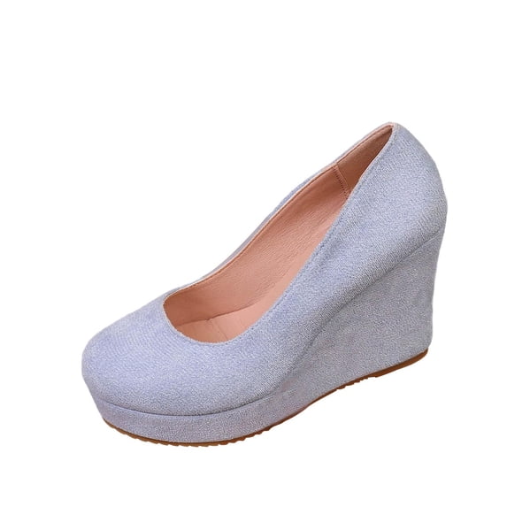 CYMMPU Women's Round Toe Wedge Pumps, Solid Suede Platform High Heel Slip On Shoes, Casual Dress Footwear for Spring and Daily Wear Light Blue 43