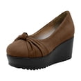 thumbnail image 1 of CYMMPU Women's Ruched Bow Platform Wedge Pumps, Closed Toe Slip On Wedge Shoes, Comfort Footwear for Party, Concert and Daily Casual Wear Brown 42, 1 of 7