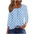 thumbnail image 1 of CYMMPU Women's Shirts Floral Printed Flowy Blouse 3/4 Length Sleeve Tunic Tops Business Work Blouses Casual Summer Fall Pleated Slanted Neck Basic Tees 2025 Clothes Sky Blue L, 1 of 7
