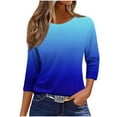 thumbnail image 1 of CYMMPU Women's Shirts Gradient Color 3/4 Length Sleeve Summer Fall Business Work Blouses Basic Tees Trendy Tunic Tops Casual Crewneck 2025 Clothes Blue L, 1 of 4