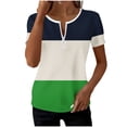 thumbnail image 1 of CYMMPU Women's Short Sleeve Shirts Zipper Color Block V Neck Tunic Tops Casual Blouse Summer Fashion T-Shirts Army Green M, 1 of 6