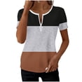 thumbnail image 1 of CYMMPU Women's Short Sleeve Shirts Zipper Color Block V Neck Tunic Tops Casual Blouse Summer Fashion T-Shirts Brown XXL, 1 of 6