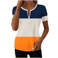 thumbnail image 1 of CYMMPU Women's Short Sleeve Shirts Zipper Color Block V Neck Tunic Tops Casual Blouse Summer Fashion T-Shirts Orange XL, 1 of 6