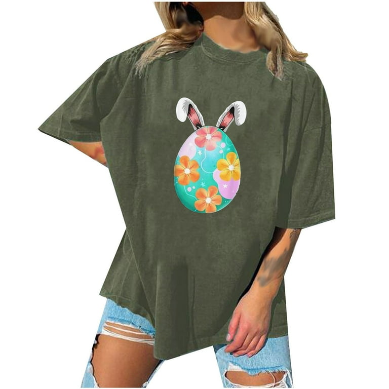 CYMMPU Women s Short Sleeve Summer Plus Size Tees Clearance Plus Size Work Tops Dressy Tunics Comfy Casual Loose Shirts Vintage Easter Egg Graphic