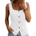 thumbnail image 1 of CYMMPU Women's Sleeveless Lapel Tank Top, Front Wooden Button Business Casual Daily Wear Layering Vest White S, 1 of 8
