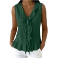 thumbnail image 1 of CYMMPU Women's Sleeveless Ruffle Linen Tank Top, V Neck Tie Front Button Flowy Peplum Hem Summer Blouse Army Green S, 1 of 7