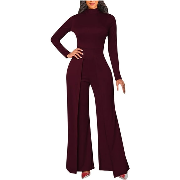 LMOIPLI Women's Solid Color Lightweight Long Pants Fashion Summer Clothes Overalls Long Bib Pants Adjustable Strap Romper Vintage Adjustable Strap Romper Baggy Wide Leg Outfits Wine M
