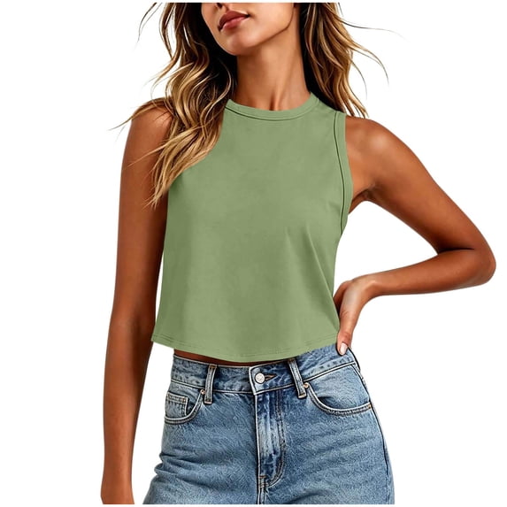 CYMMPU Women's Solid Ribbed High Neck Crop Tank Top, Sleeveless Slim Fit Y2K Basic Layering Vest Army Green XXL