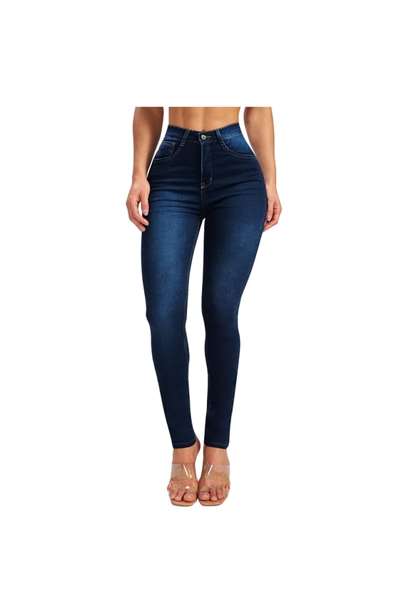 Women's Sports Jogger Lightweight Long Pants Plain Color Elastic High Waist Fashion Summer Clothes Denim Pants Slim Vintage Denim Pants Dark Blue XXL