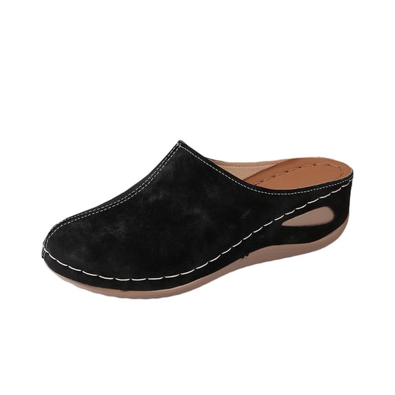 CYMMPU Women's Stitch Detail Closed Toe Slip On Mules, Lightweight Casual Backless Clogs Black 36