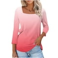 thumbnail image 1 of CYMMPU Women's Summer Fall Trendy Tunic Tops Casual Shirts Square Neck Basic Tees Business Work Blouses Gradient Color 3/4 Length Sleeve 2025 Clothes Red S, 1 of 7