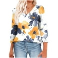 thumbnail image 1 of CYMMPU Women's Summer Fall Tunic Tops Casual Business Work Blouses Basic Tees Floral Printed Flowy Blouse 3/4 Length Sleeve Shirts V-Neck 2025 Clothes Yellow XXXL, 1 of 8
