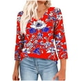 thumbnail image 1 of CYMMPU Women's Summer Fall Tunic Tops Casual Business Work Blouses Basic Tees Shirts Floral Printed Flowy Blouse 3/4 Length Sleeve V-Neck 2025 Clothes Red XXXL, 1 of 8
