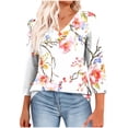 thumbnail image 1 of CYMMPU Women's Summer Fall Tunic Tops Casual Business Work Blouses Floral Printed Flowy Blouse 3/4 Length Sleeve Basic Tees Shirts V-Neck 2025 Clothes Pink XXXL, 1 of 8