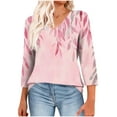thumbnail image 1 of CYMMPU Women's Summer Fall Tunic Tops Casual Business Work Blouses Shirts Floral Printed Flowy Blouse 3/4 Length Sleeve Basic Tees V-Neck 2025 Clothes Pink XXXL, 1 of 8