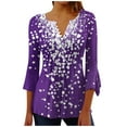 thumbnail image 1 of CYMMPU Women's Summer Fall Tunic Tops Casual V-Neck Shirts Floral Printed Flowy Blouse 3/4 Length Sleeve Elegant Blouse Business Work Blouses to Wear with Leggings 2025 Clothes Purple M, 1 of 5