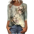 thumbnail image 1 of CYMMPU Women's Summer Fall Tunic Tops Floral Printed Flowy Blouse 3/4 Length Sleeve Business Work Blouses Button up Scoop Neck Casual Basic Tees Shirts 2025 Clothes Khaki XXXL, 1 of 7