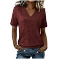 thumbnail image 1 of CYMMPU Women's Summer Solid Color Loose V Neck Short Sleeve T-Shirt, Casual Soft Lightweight Everyday Wear Blouse Wine M, 1 of 8