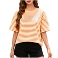 thumbnail image 1 of CYMMPU Women's Summer Striped T-Shirt, Crew Neck with Open Back and Bow Tie, Casual Loose Fit Tee Orange XL, 1 of 9