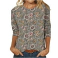 thumbnail image 1 of CYMMPU Women's Swing Shirts Floral Printed 3/4 Length Sleeve Basic Tees Crewneck Business Work Blouses Vintage Summer Fall Tunic Tops 2025 Clothes Multicolor S, 1 of 5