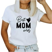 CYMMPU Women's Trendy Mom Letter Printing Mama Tees 2023 Clothing for Women Clearance Fashion T Shirts BEST MOM EVER Crewneck Tops Mother's Day Gift Plus Size Short Sleeve White XL