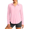 thumbnail image 1 of CYMMPU Women's UPF 50+ Long Sleeve Sun Protection Shirt, Lapel Collar Button Down Lightweight Outdoor Cover Up Pink S, 1 of 5
