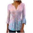 thumbnail image 1 of CYMMPU Women's V-Neck Ombre 3/4 Length Sleeve Trendy Tunic Tops Casual Shirts Business Work Blouses to Wear with Leggings Elegant Blouse Summer Fall 2025 Clothes Pink S, 1 of 5