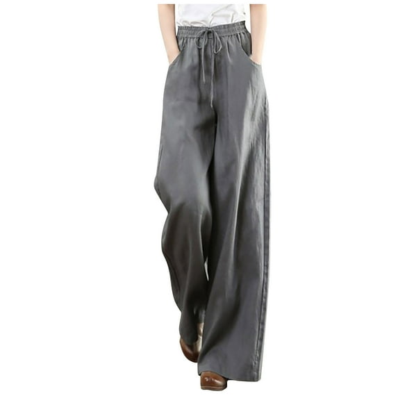 CYMMPU Women's Vintage Wide Leg Lounge Trousers Elastic High Waist Fashion Summer Clothes Straight Wide Leg Flowy Swing Palazzo Solid Color Full Lenght Trousers Wide Leg Lounge Trousers Gray XXL