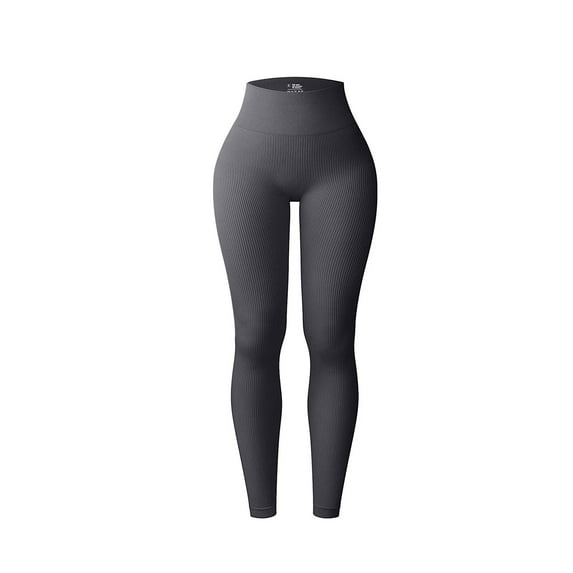LMOIPLI Women's Vintage Yoga Leggings Elastic High Waist Slim Fashion Summer Clothes Sports Jogger Yoga Leggings Full Lenght Trousers Plain Color Dark Gray L