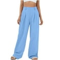 thumbnail image 1 of LMOIPLI Women's Wide Leg Lounge Trousers Elastic High Waist Straight Wide Leg Flowy Swing Palazzo Solid Color Vintage Wide Leg Lounge Trousers Fashion Summer Clothes Lightweight Long Pants Sky Blue L, 1 of 5