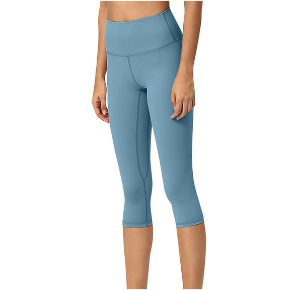 LMOIPLI Women's Yoga Leggings Elastic High Waist Solid Color Crop Pants Slim Fashion Summer Clothes Sports Jogger Vintage Yoga Leggings Light Blue XL
