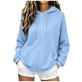 thumbnail image 1 of CYMMPU Women’s Zip Up Hooded Sweatshirt Jacket, Long Sleeve Casual Outerwear with Front Pockets Relaxed Fit Hoodie Coat for Everyday Sporty and Loungwear Style Light Blue L, 1 of 7