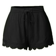 CYMMPU Womens Casual Shorts Summer Comfy Casual Solid Short Pants Drawstring Elastic Waist Summer Pocketed Shorts Black L